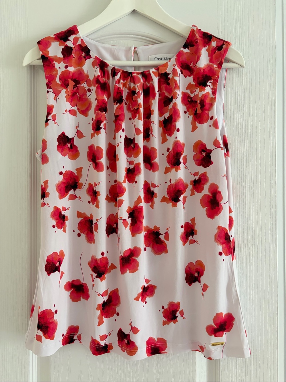 Calvin Klein White Camisole with Red Floral Print